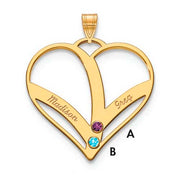 Mothers Heart Gold Pendant With 2 Name and Birthstone