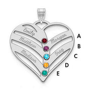 Mothers Heart Silver Pendant With 5 Name and Birthstone