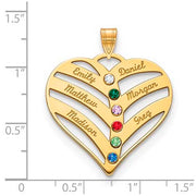 Mothers Heart Pendant With 6 Name and Birthstone. The pendant is shown on a ruled background.