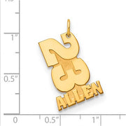 GP Stacked Number and Name Charm. The pendant is shown on a ruled background.