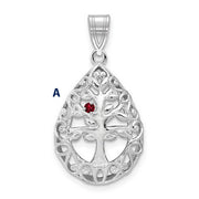 Introducing the Family Tree Teardrop Silver Pendant with 1 Birthstone: This elegant piece features an intricate tree of life design, with its branches weaving through the pendant's edge. 