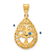 Introducing the Family Tree Teardrop Gold Pendant with 2 Birthstone: This elegant piece features an intricate tree of life design, with its branches weaving through the pendant's edge. 