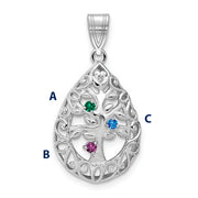 Introducing the Family Tree Teardrop Silver Pendant with 3 Birthstone: This elegant piece features an intricate tree of life design, with its branches weaving through the pendant's edge. 