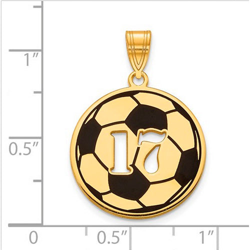 GP Epoxied Soccer Ball Charm with Number. The pendant is shown on a ruled background.