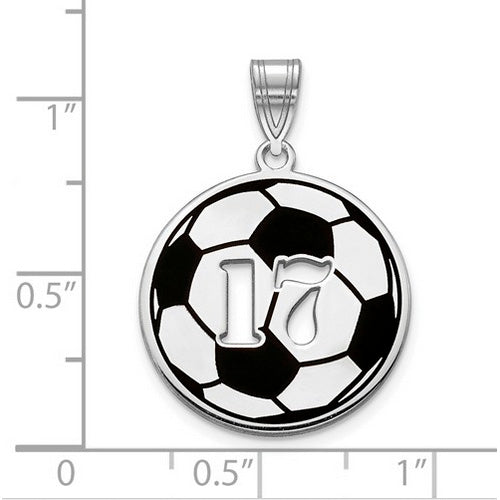 SS Epoxied Soccer Ball Charm with Number. The pendant is shown on a ruled background.