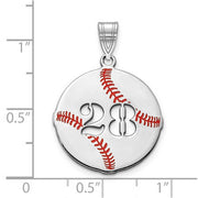 SS Epoxied Baseball Charm with Number. The pendant is shown on a ruled background.