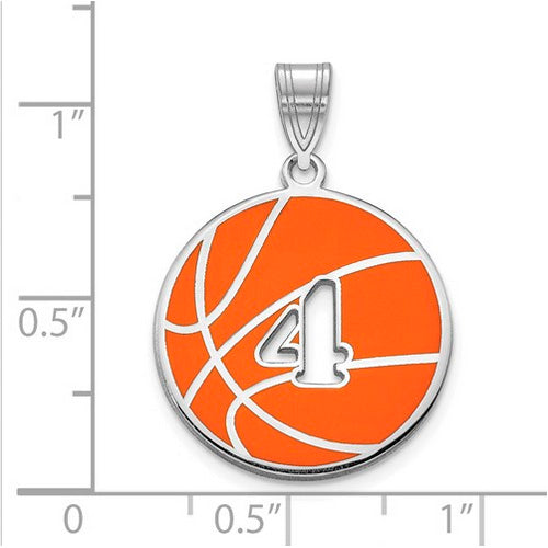 SS Epoxied BasketBall Charm with Number. The pendant is shown on a ruled background.