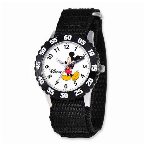 Disney Kids Mickey Mouse Black Hook and Loop Band Time Teacher Watch