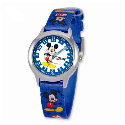 Disney Kids Mickey Mouse Printed Fabric Band Time Teacher Watch