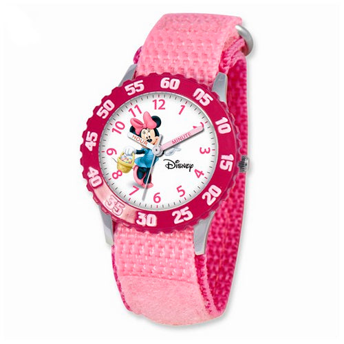Disney Kids Minnie Mouse Pink Hook and Loop Band Time Teacher Watch
