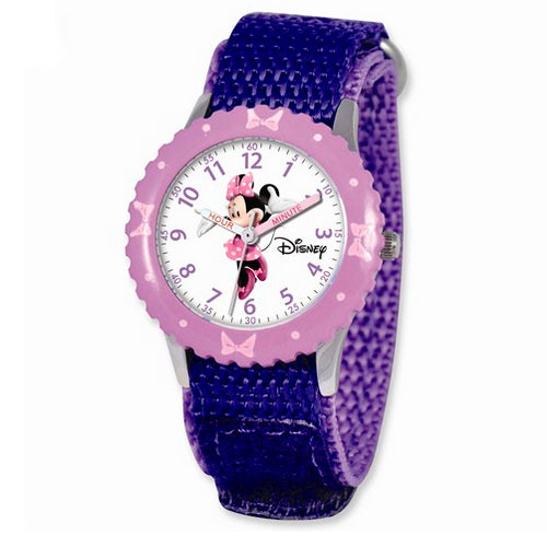 Disney Kids Minnie Mouse Purple Hook and Loop Band Time Teacher Watch