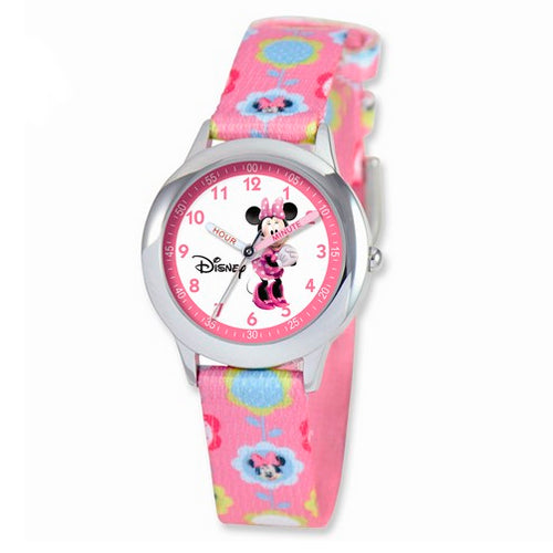Disney Kids Minnie Mouse Printed Fabric Band Time Teacher Watch