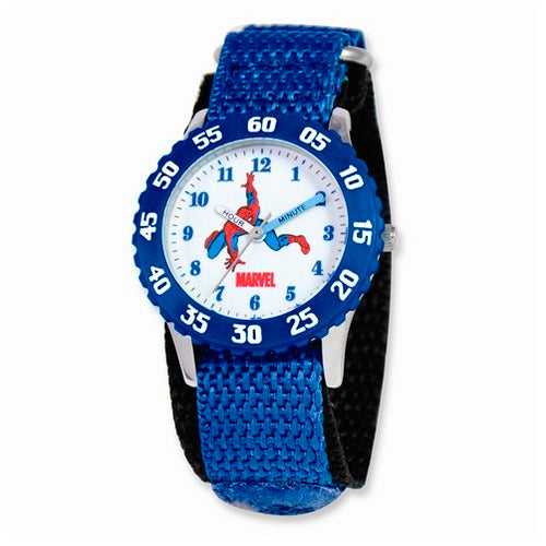 Marvel Spiderman Kids Blue Hook and Loop Band Time Teacher Watch
