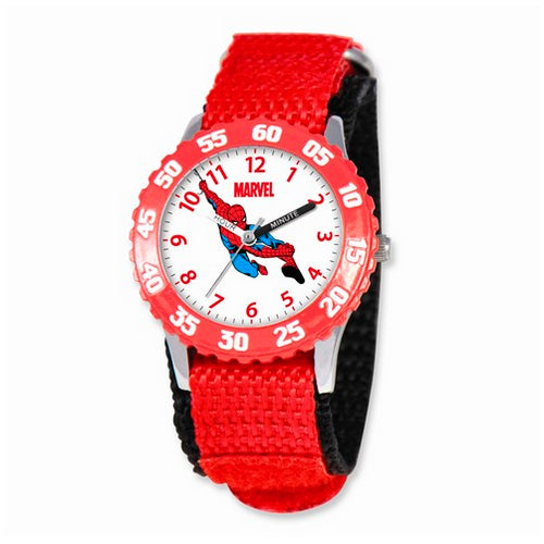 Marvel Spiderman Kids Red Hook and Loop Band Time Teacher Watch