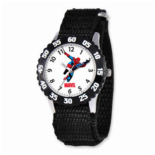 Marvel Spiderman Kids Black Hook and Loop Band Time Teacher Watch