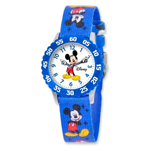 Disney Kids Mickey Mouse Blue Printed Fabric Time Teacher Watch