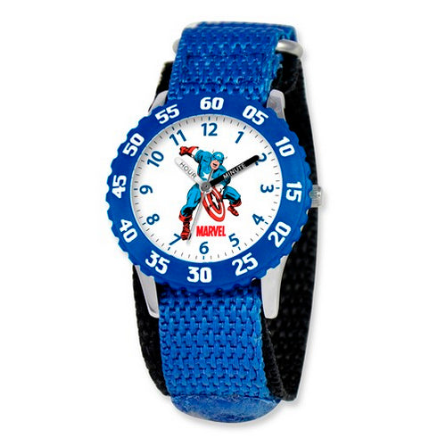 Marvel Captain America Kids Blue Hook and Loop Band Time Teacher Watch