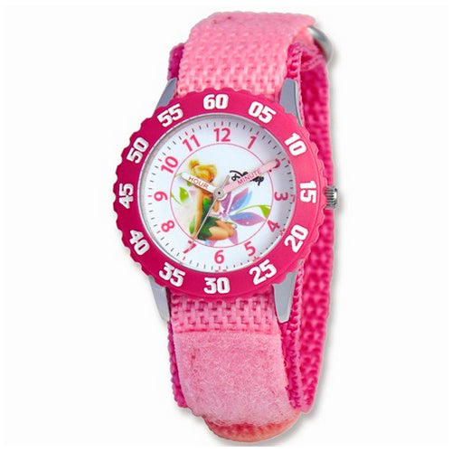 Disney Kids Tinker Bell Pink Hook and Loop Band Time Teacher Watch