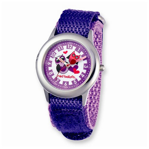 Red Balloon Love Owl Purple Hook and Loop Time Teacher Watch