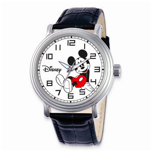 Disney Adult Size Black Leather Strap Mickey Mouse Watch
