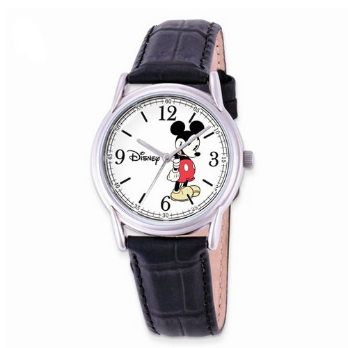 Disney Adult Size Black Leather Strap Mickey Mouse Watch
