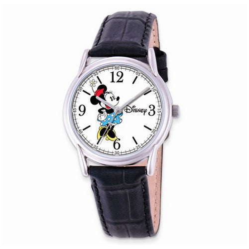 Disney Adult Size Black Leather Strap Minnie Mouse Watch