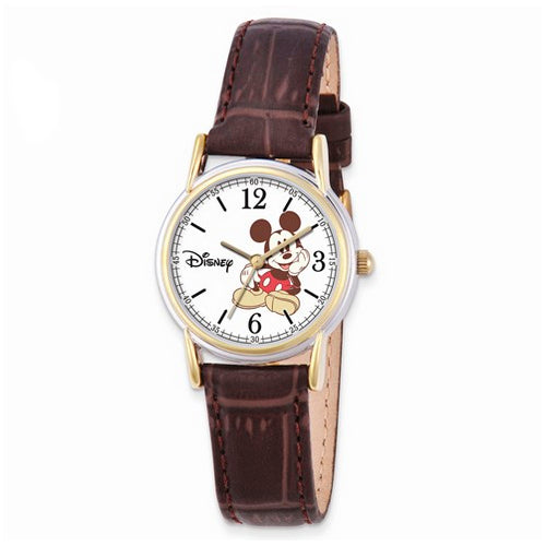 Disney Front Face Brown Leather Strap Mickey Mouse Watch
