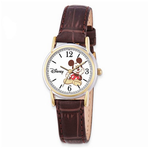 Disney Adult Size Brown Leather Strap Mickey Mouse Watch
