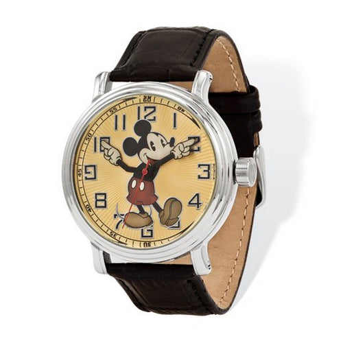 Disney Adult Size Black Lthr with Moving Arms Mickey Mouse Watch