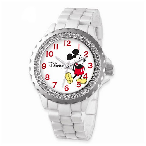 Disney Adult Size White Band with Crystal Bezel Mickey Mouse Watch