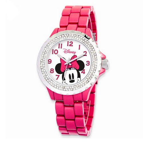 Disney Adult Size Pink Band with Crystal Bezel Minnie Mouse Watch