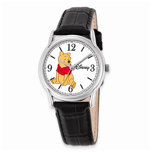 Disney Adult Size Black Leather Strap Winnie the Pooh Watch