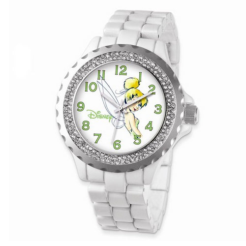 Disney Adult Size White Band with Crystal Bezel Tinker Bell Watch