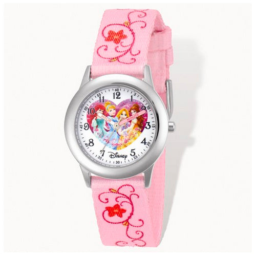 Disney Princess Printed Pink Fabric Time Teacher Watch