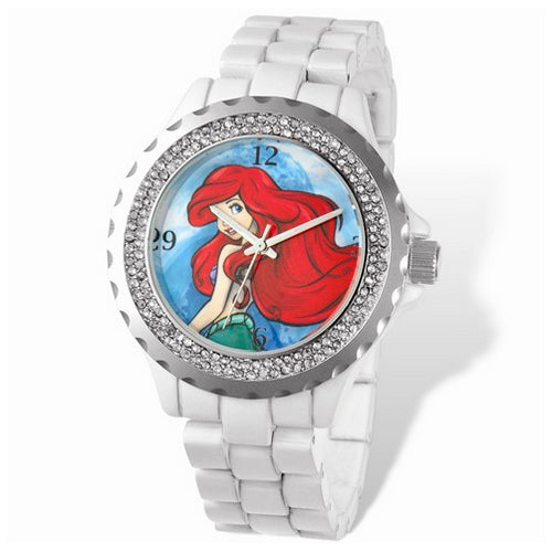Ladies Disney Ariel White Bracelet Crystal Bezel Watch