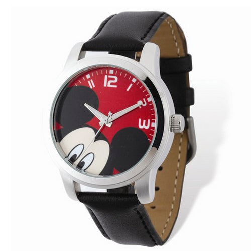 Disney Adult Size Mickey Mouse Black Leather Watch
