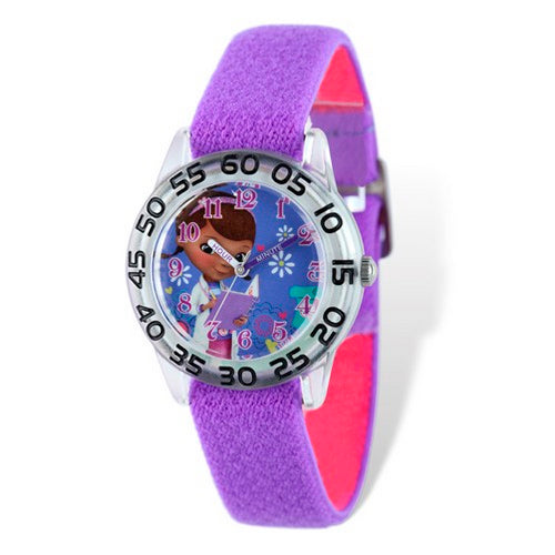 Disney Doc McStuffins Acrylic Purple Stretch Band Time Teacher Watch