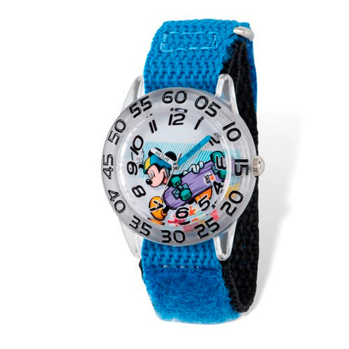 Disney Kids Mickey Skateboard Blue Hook and Loop Band Watch