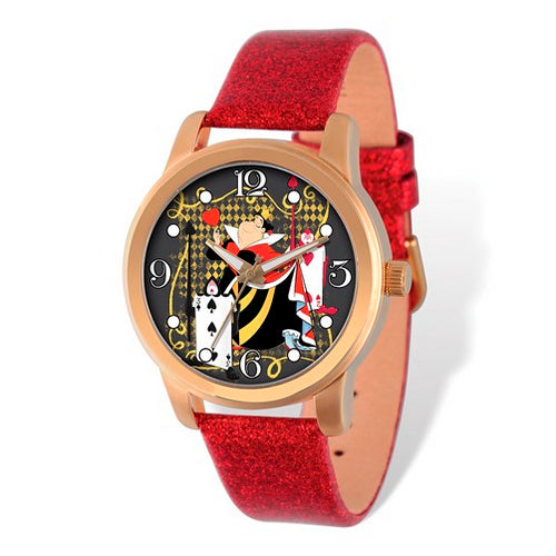 Disney Adult Size Gold-tone Alice in Wonderland Red Band Watch