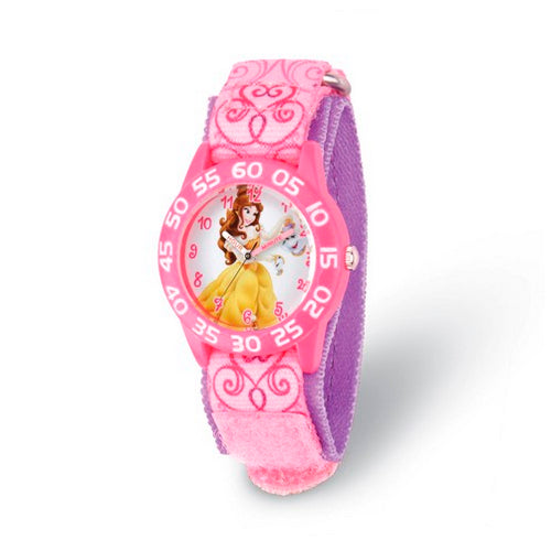 Disney Kids Belle Pink Strap Acrylic Time Teacher Watch