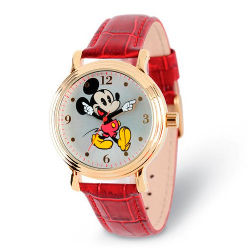 Disney Adult Size Red Mickey Mouse with Moving Arms Gold-tone Watch