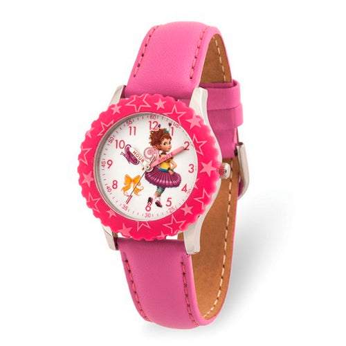 Disney Kids Fancy Nancy Pink Leather Band Time Teacher Watch