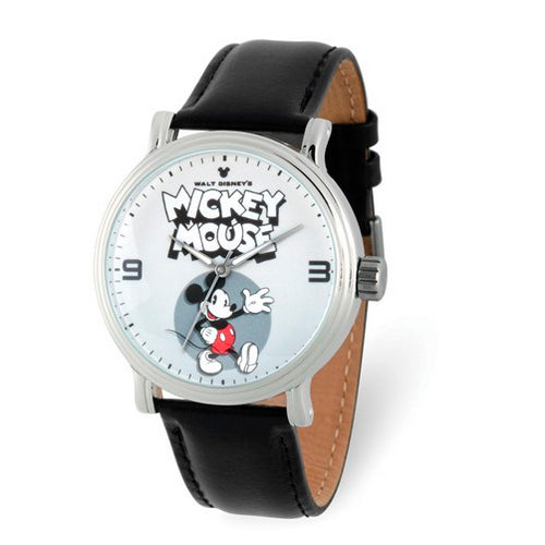 Disney Adult Mickey Mouse Black Leather Band Watch