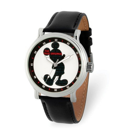 Disney Adult Mickey Mouse Silhouette Black Leather Band Watch