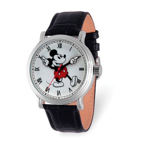 Disney Adult Mickey Mouse Black Leather Band Watch