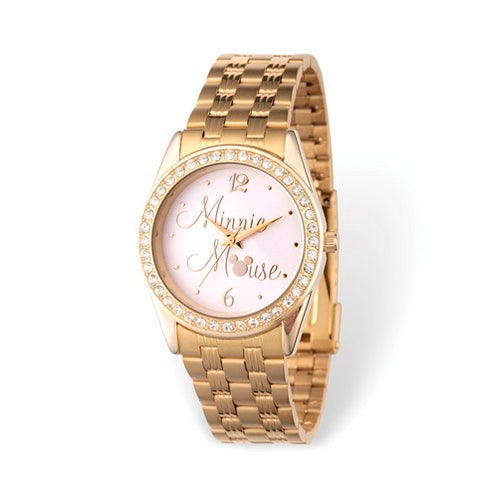 Disney Adult Minnie Mouse Crystal Bezel Gold-tone Watch
