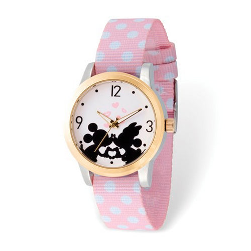 Disney Adult Minnie/Mickey Mouse Two-tone Pink Nylon Band Watch