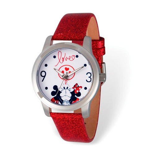 Disney Adult Minnie/Mickey Mouse Love Red Leather Watch