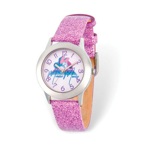 Disney Tween Minnie Mouse Silver-tone Pink Band Watch