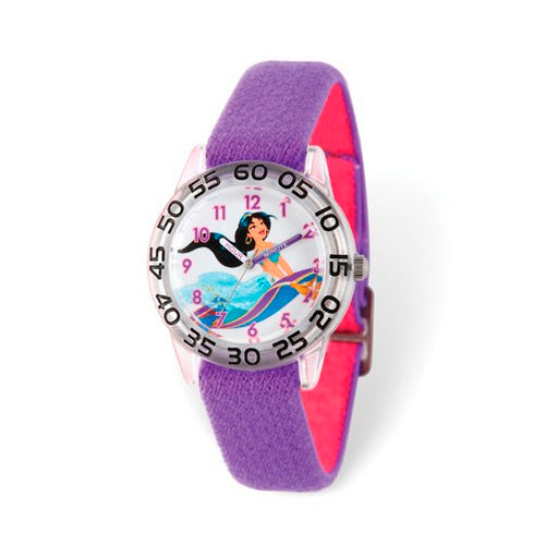 Disney Kids Aladdin Jasmine Time Teacher Purple Nylon Band Watch